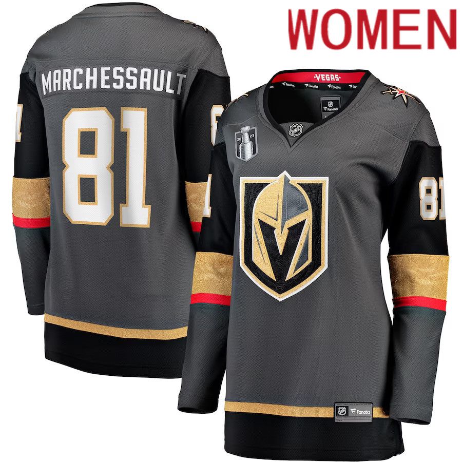 Women Vegas Golden Knights 81 Jonathan Marchessault Fanatics Branded Black 2023 Stanley Cup Final Alternate Breakaway Player NHL Jersey